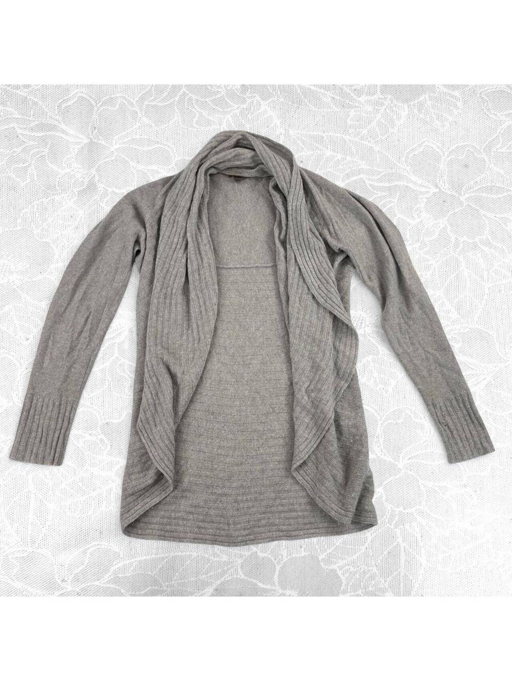 FWM Beige Open-Front Cashmere Cardigan Sweater with Draped Shawl Collar - M
